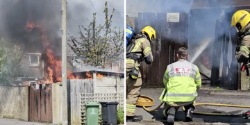 Firefighters tackle raging garage blaze in Swindon street