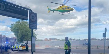 Air ambulance lands at Swindon bus station for serious incident