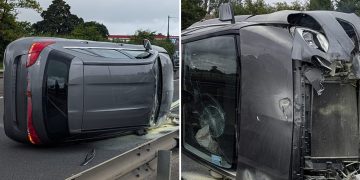 Long delays on A419 as car flips in dramatic rush-hour crash