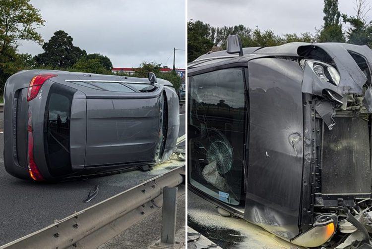Long delays on A419 as car flips in dramatic rush-hour crash