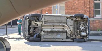 Van overturns in dramatic crash in Swindon town centre