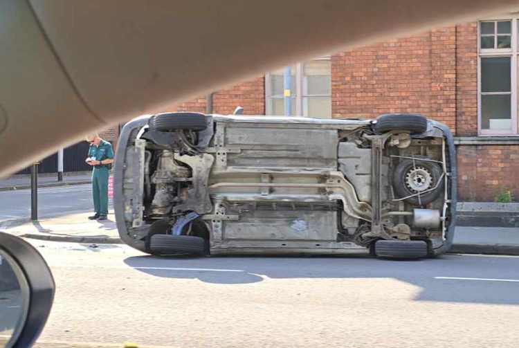 Van overturns in dramatic crash in Swindon town centre