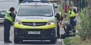 Police officers swarm Swindon street as suspect male arrested