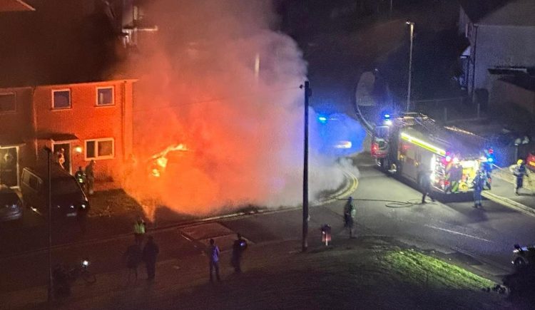 Car bursts into raging fireball after near-miss with house in Swindon
