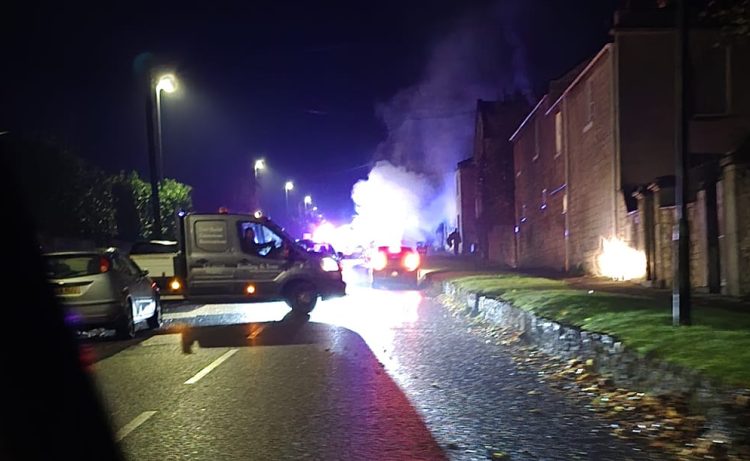 Vehicle fire blocks route through village on Wiltshire border