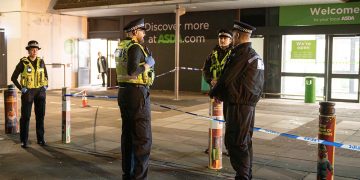 Crime scene after serious assault outside Asda in Swindon