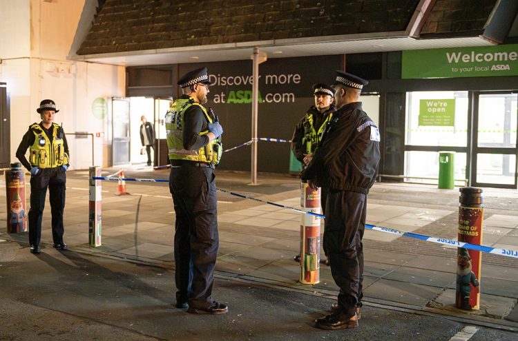 Crime scene after serious assault outside Asda in Swindon