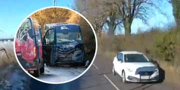 Police seek driver of white car after A342 community bus crash