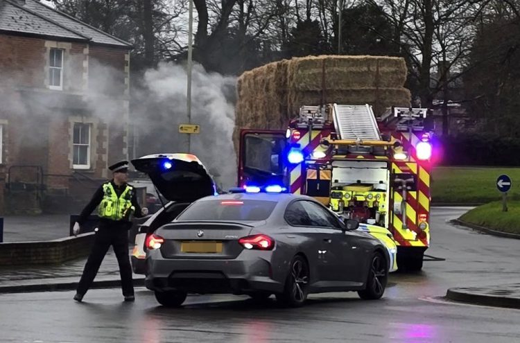 Traffic chaos in Devizes as lorry carrying hay bales catches fire