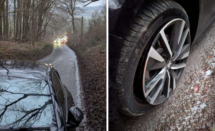 Tailbacks on busy B-road as two cars damaged by pothole