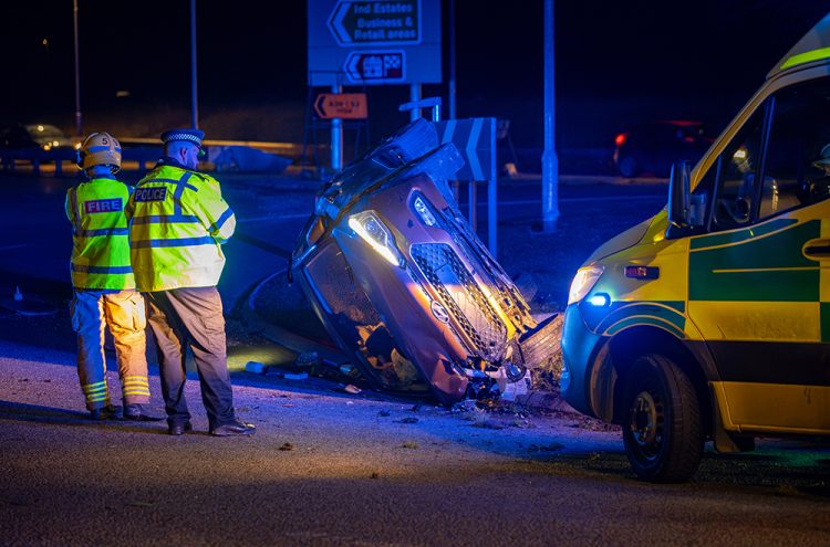 Car overturns in ‘very scary’ crash on Chippenham roundabout