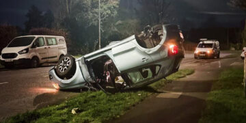 Driver hospitalised after flipping car onto roof in Swindon street