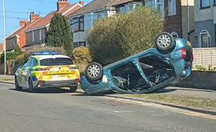 Woman taken to hospital after flipping car onto roof in Trowbridge