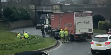 Delays in Bath as lorry crushes car sparking emergency response