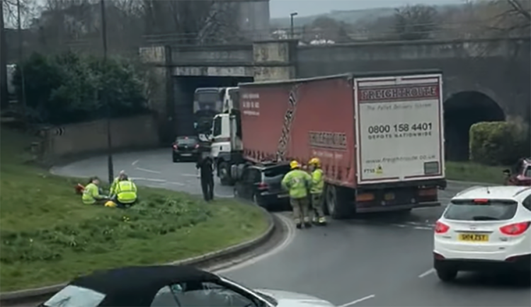 Delays in Bath as lorry crushes car sparking emergency response