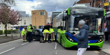 Crash involving bus and car blocks Swindon town centre route