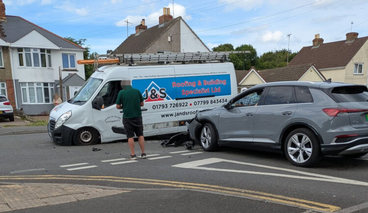 Van and car involved in crash outside Swindon supermarket