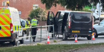 Police called after van mounts railings on Amesbury roundabout