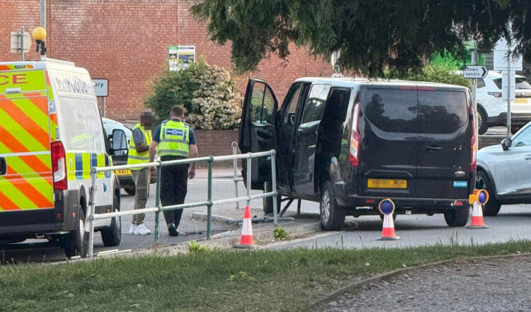Police called after van mounts railings on Amesbury roundabout