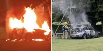 Joyriders smash BMW into Swindon play park and set it on fire