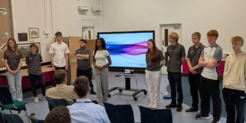 Members of Wiltshire and Swindon Youth Commission make their presentation to senior officers from Wiltshire Police