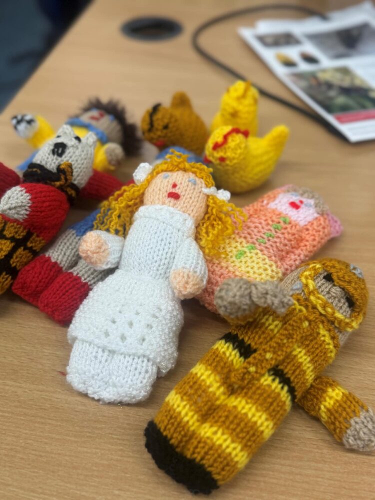 Some of the trauma dolls that Hazel Bush has knitted