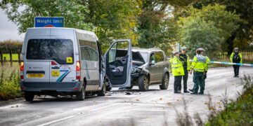 Serious head-on crash involving minibus and car shuts A350