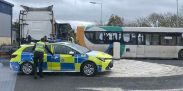 Girl taken to hospital after tractor unit and bus crash in Swindon