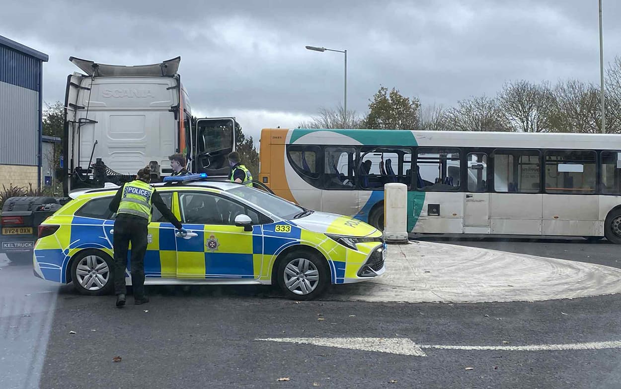Girl taken to hospital after tractor unit and bus crash in Swindon
