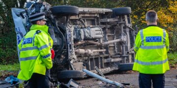 Van overturns in dramatic two-vehicle crash on A420 junction