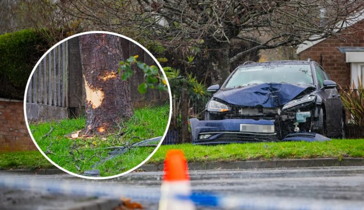 Car crashes into tree in Swindon as two people rushed to hospital