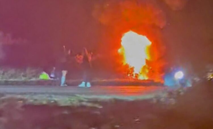 A350 closed after ‘serious’ crash – as motorbike engulfed in flames