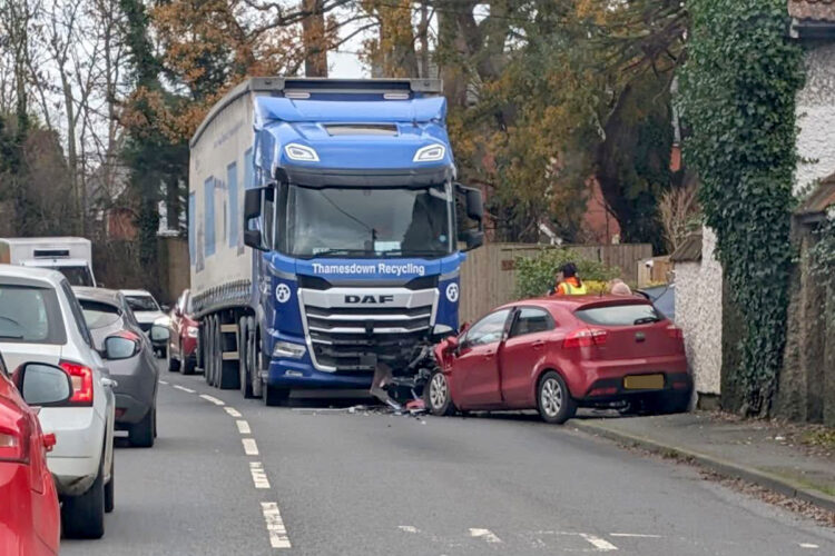 Emergency services race to lorry and car crash as A350 blocked