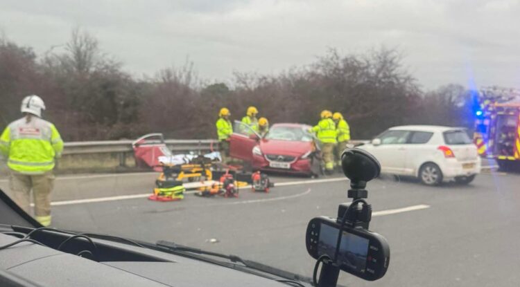Firefighters cut casualty free from wreckage following M4 crash