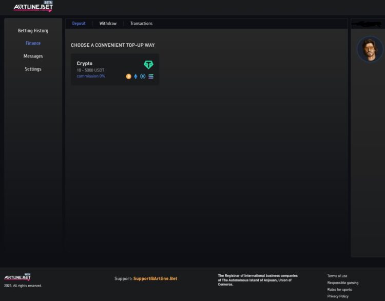 Experience of working with crypto bookie Artline.bet