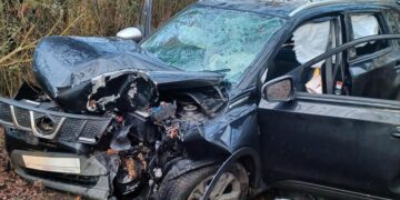 Black ice warning after four people seriously injured in tree crash
