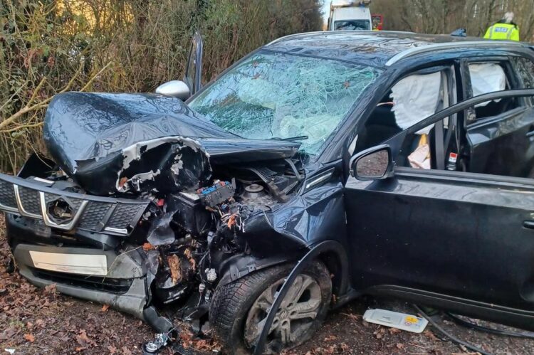 Black ice warning after four people seriously injured in tree crash