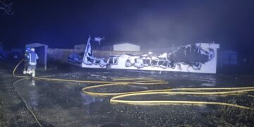 Orange glow from static caravan blaze ‘could be seen a mile away’