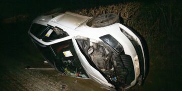 Car overturns after driver loses control on frozen road near Calne