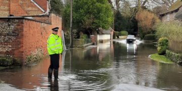 Police warn drivers after going through village flood at ‘high speed’