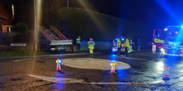 Scaffolding truck smashes through garden wall on Swindon junction