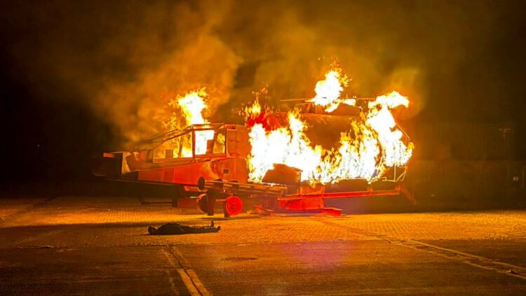 Wiltshire firefighters tackle Apache helicopter blaze in exercise