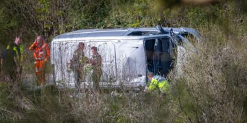 Air ambulance deployed after van overturns in serious A420 crash