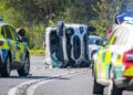 Air ambulance deployed after van overturns in serious A420 crash