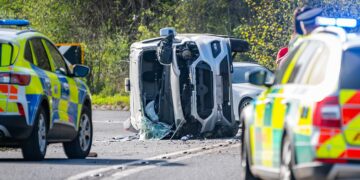 Air ambulance deployed after van overturns in serious A420 crash