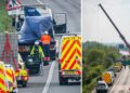 Crane recovers burnt-out wreck after woman, 18, killed in M4 crash