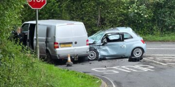 Van and three cars involved in A361 crash as two hospitalised