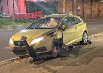 Two people flee scene of Swindon crash as bollards demolished