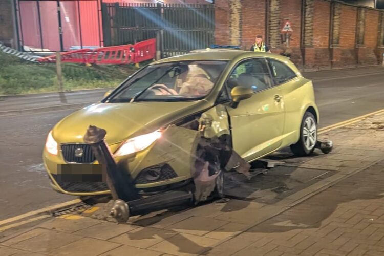 Two people flee scene of Swindon crash as bollards demolished