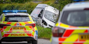 Van careers into ditch following crash on road near Chippenham